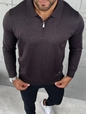 Muški džemper sa zip kragnom – Tamnobraon