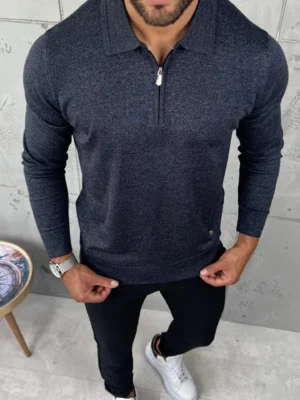 Muški džemper sa zip kragnom – Tamnoplava