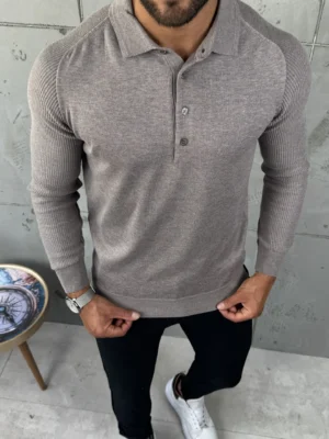 Muški džemper na dugmad - Svetlosiva