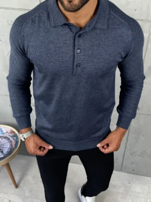 Muški džemper na dugmad - Plava
