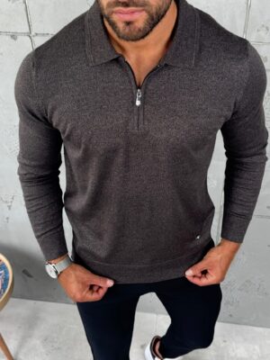 Muški džemper sa zip kragnom – Braon